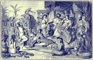 Sitten und Gebräuche des späteren Griechenlands - ein festliches Haushalt, Illustration aus Die Illustrierte Geschichte der Welt, veröffentlicht um 1880