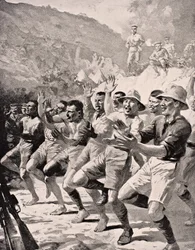 Maori-Soldaten führen einen Haka in Gaba Tepe auf der Gallipoli-Halbinsel Türkei 1915 auf, aus 