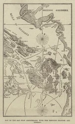 Karte des San Juan Archipels mit dem umstrittenen Kanal und der Grenze (Gravur)