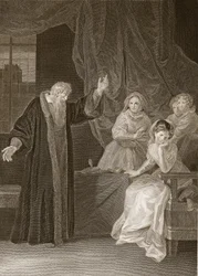 Maria Stuart wird von Knox getadelt, Illustration aus David Humes The History of England, veröffentlicht von R. Bowyer, London, 1812