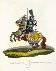 Maximilian I., König von Deutschland und Heiliger Römischer Kaiser (1459-1519) 1498, aus Ancient Armour von Samuel Rush Meyrick, 1824