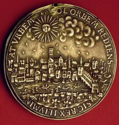 Medaille zur Erinnerung an die Rückkehr von Charles I (1600-49) in die Stadt London nach der schottischen Krönung, 1633 (Metall)