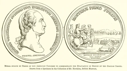 Medaille, die vom amerikanischen Kongress zur Erinnerung an die Evakuierung von Boston durch die britischen Truppen geprägt wurde