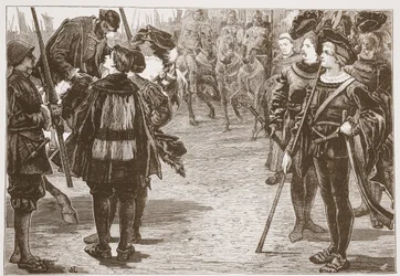 Treffen von Kaiser Karl und den protestantischen Fürsten, Illustration aus Die Geschichte des Protestantismus von James Aitken Wylie, veröffentlicht 1878