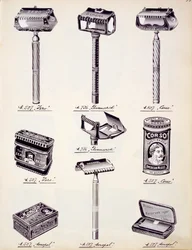 Rasiersets für Männer, aus einem Handelskatolog für Haushaltswaren und Einrichtungsgegenstände, ca. 1890-1910