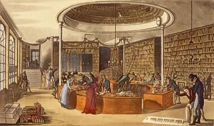 Messrs Lackington Allen und Co., 1809, Buchhändler Tempel der Musen, Finsbury Square aus Ackermanns Repository of Arts, Literature, Commerce, Manufacture, Fashions and Politics, veröffentlicht 1809