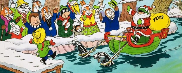 Herr Kröte auf einem Schlitten zu Weihnachten