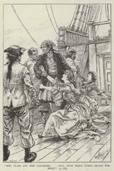 "Mrs. Glass und ihre Tochter ... fielen auf die Knie und baten um Gnade" (Gravur)
