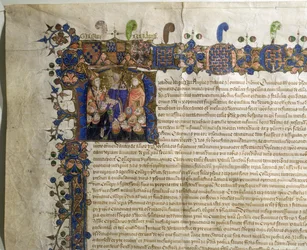 Historiierte Initiale R, die kleinere Kanoniker der St. Pauls Kathedrale darstellt (Detail)