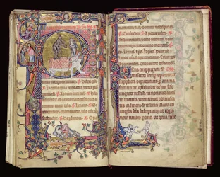 Ms 1-2005, ff.235v-236r: Der Tod schlägt zu, historisierte Initiale aus dem Macclesfield Psalter, Gebrauch von Sarum, Ostanglien, ca. 1330