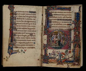 Saul schickt Doeg, um die Priester von Nob zu töten, historisierte Initiale aus dem Macclesfield Psalter, Gebrauch von Sarum, Ostanglien