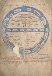 Ms 254, f.1v: Mappa Mundi, aus einem Bestiarium, ca. 1200-30