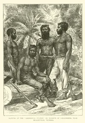 Einheimische an der Aborigines-Station oder Reserve von Coranderrk, nahe Healesville, Victoria