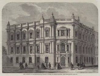 Neue Büros des Metropolitan Board of Works in Spring-Gardens (Gravur)