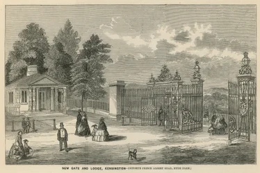 Neues Tor und Lodge, Kensington, gegenüber der Prince Albert Road, Hyde Park