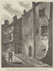 Newgate am Ende des 18. Jahrhunderts, zeigt die Almosenbox für arme Gefangene