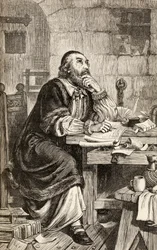 Nicholas Ridley schreibt Briefe im Gefängnis, während er auf seine Hinrichtung wartet, ca. 1865