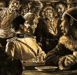 Nikolkai Prjevalsky und die Wüste Gobi (Gouache auf Papier)