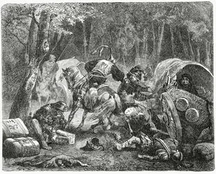 Adlige plündern reisende Kaufleute, 1882