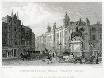 Northumberland House, Charing Cross. Bishs Lotteriebüro, Nr. 9 Charing Cross, ist neben dem Golden Cross Hotel