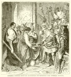 Odoaker zwingt Romulus Augustulus, die kaiserliche Würde abzulegen