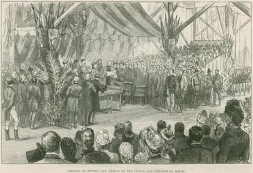 Eröffnung der neuen Brücke über die Themse in Putney durch den Prinzen und die Prinzessin von Wales