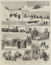 Unser Spezialkünstler mit der Jeannette-Entlastungsexpedition, Skizzen auf dem Weg nach Sibirien (Gravur)