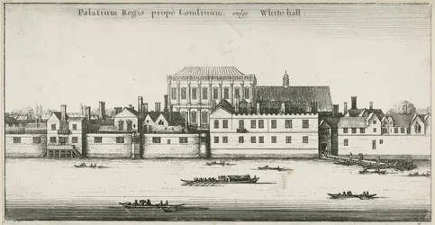 Palast von Whitehall vom Fluss Thames, Westminster, London, UK (Radierung)