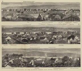 Panorama der Diamantenfelder, Vaal River, Südafrika (Stich)
