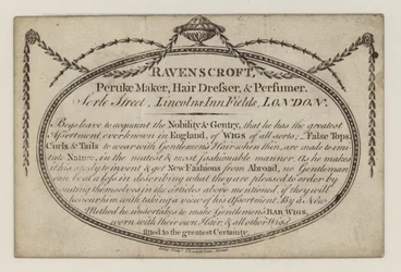 Perückenmacher, Ravenscroft, Visitenkarte