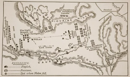 Plan des Angriffs der Leichten Brigade bei Balaclava, 25. Oktober 1854