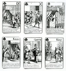 Spielkarten, die Ereignisse der Spanischen Armada darstellen, 1699