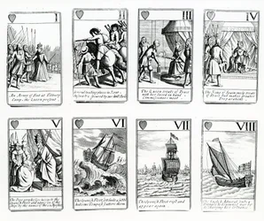 Spielkarten, die Ereignisse der Spanischen Armada darstellen, 1699