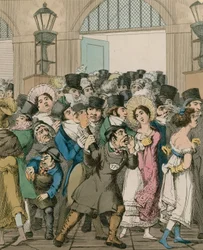 Polizist schlägt Alarm nach Sichtung eines Taschendiebs; Karikatur