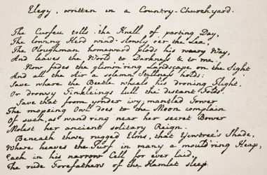Teil von Grays Elegie, in der Handschrift des Dichters, Illustration aus Die Kirche von England: Eine Geschichte für das Volk von H.D.M. Spence-Jones, veröffentlicht um 1910