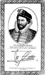 Porträt und Unterschrift von Sir Christopher Hatton (1540-91)