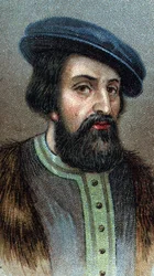 Porträt von HERNANDO (Hernan) CORTES (Cortez) (1485-1547) englischer Eroberer - Aus der Serie „Leaders of Men“ - Chromolithographie - Englische Schule, 20. Jahrhundert