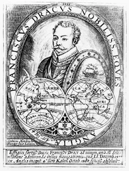 Porträt von Sir Francis Drake (ca. 1540-96) im Alter von 43 Jahren, graviert von Jodocus Hondius (1567-1611)