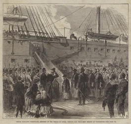 Prinz Tokugawa Minbutaiho, Bruder des Tycoon von Japan, besucht das Truppenschiff HM Serapis in Portsmouth (Stich)