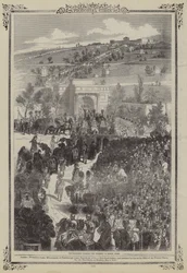 Prozession des Herzogs von Sussex beim Betreten des Friedhofs in Kensal Green (Gravur)