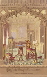 Pugins gotische Möbel, von Augustus Charles Pugin (1762-1832), veröffentlicht von R. Ackermann, 1827