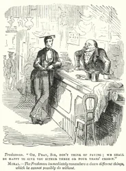 Erstsemester-Student verhandelt mit einem Ladenbesitzer (Stich)