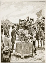 Königin Victoria bei der ersten Verleihung des Victoria Cross, Illustration aus Cassells Illustrated History of England