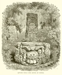 Quiche-Götzen und Altar in Copan