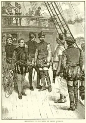 Empfang von Häuptling Quibian durch Kolumbus