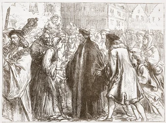 Empfang von Jan Hus in Nürnberg, Illustration aus Die Geschichte des Protestantismus von James Aitken Wylie, veröffentlicht 1878