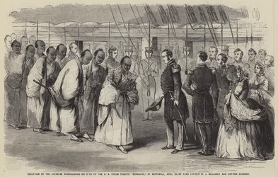 Empfang der japanischen Botschafter auf dem Deck der US-Dampffregatte 