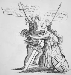 Versöhnung zwischen Britannia und ihrer Tochter Amerika