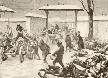 Bergung der Toten nach der Belagerung von Plewna, Bulgarien 1877