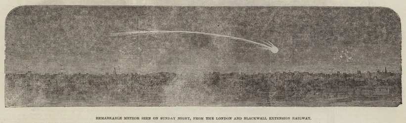 Bemerkenswerter Meteor, gesehen am Sonntagabend von der London und Blackwall Extension Railway (Gravur)